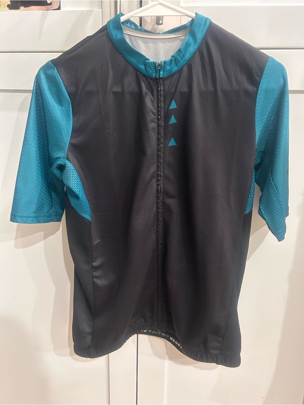 Black and Teal Short Sleeve Cycling Jersey unisex size m